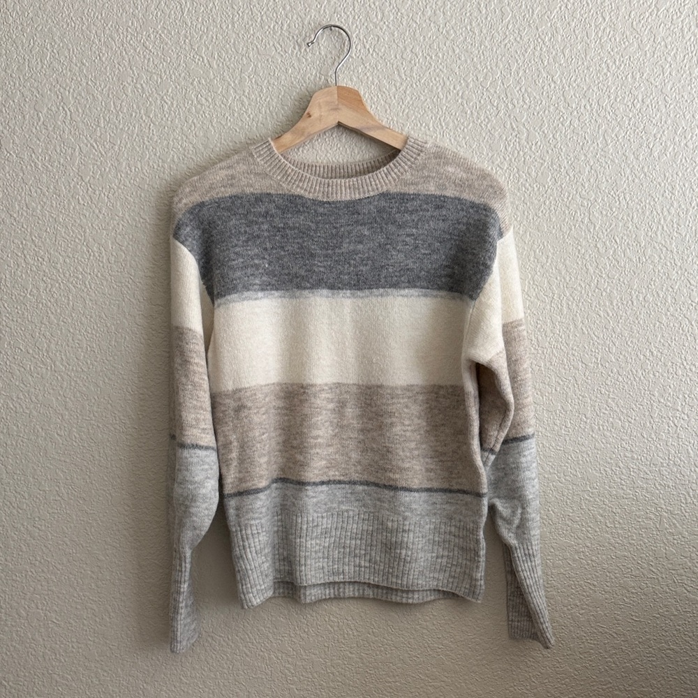H&M Neutral Striped Crewneck Sweater